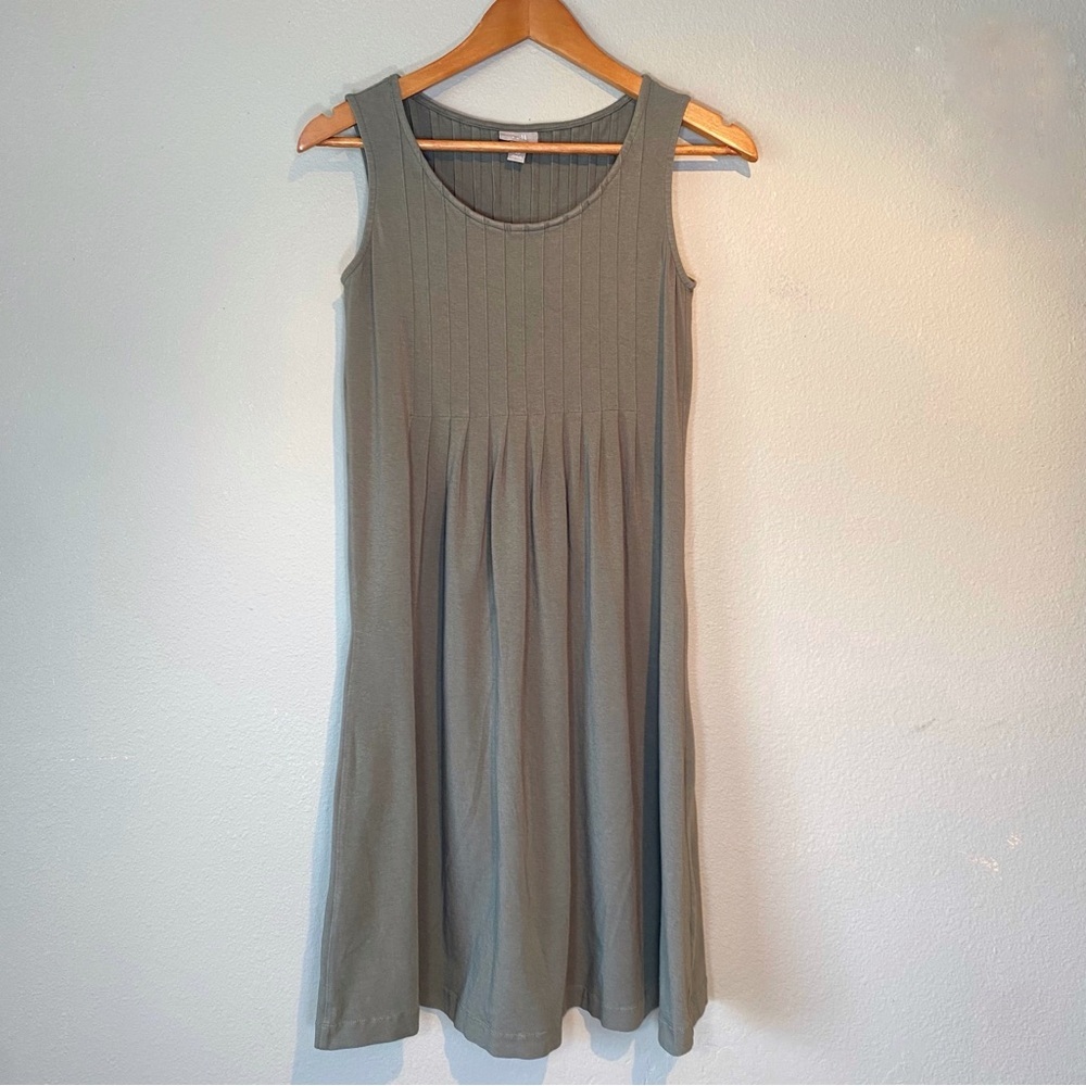 J Jill Womens Stretch Pleated Sleeveless A Line Dress Olive Green Size XS Preppy
